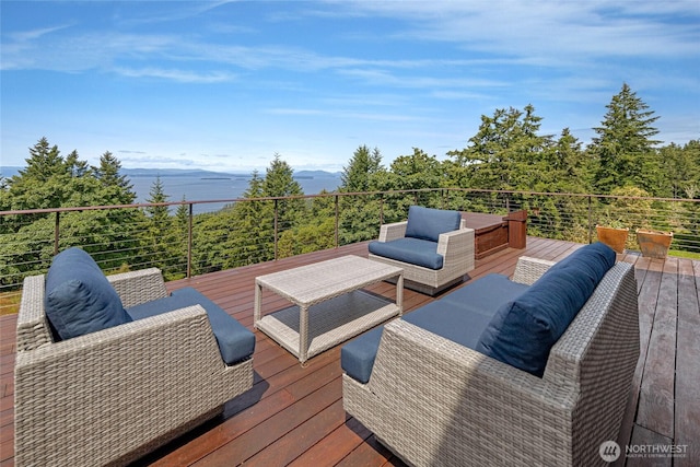 2000 Mount Dallas Rd, Friday Harbor, WA 98250 - wooden deck with outdoor lounge area and a mountain view
