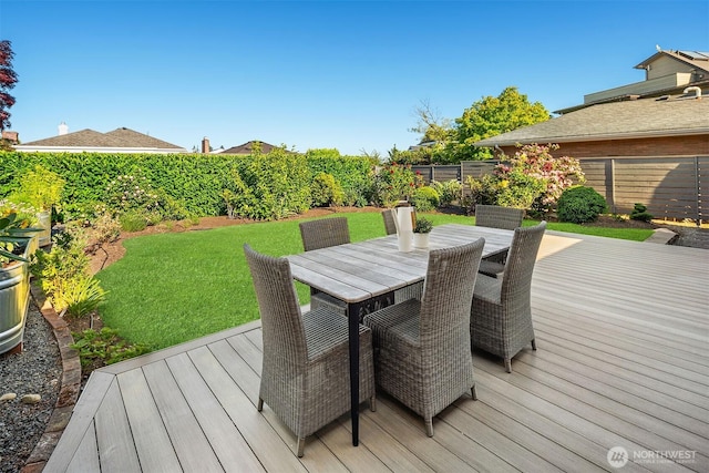 1910 Edgemont Pl W, Seattle, WA 98199 - wooden terrace with outdoor dining area and a fenced backyard