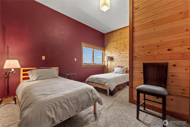 427 Rendezvous Rd, Winthrop, WA 98862 - bedroom featuring carpet floors and wood walls
