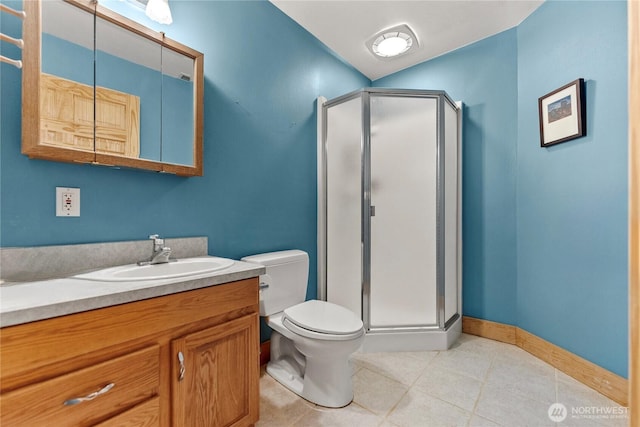 427 Rendezvous Rd, Winthrop, WA 98862 - full bathroom featuring vanity, a shower stall, and tile patterned floors