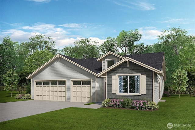 2605 S 7th Way, Ridgefield, WA 98642 - view of front of house with concrete driveway, an attached garage, a front yard, and roof with shingles
