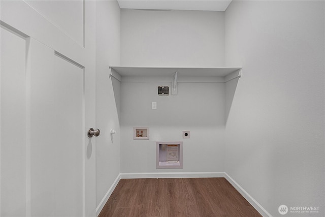 2605 S 7th Way, Ridgefield, WA 98642 - washroom with electric dryer hookup, dark wood finished floors, baseboards, and hookup for a washing machine