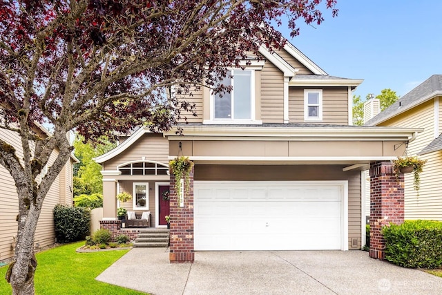 4213 249th Ct SE, Sammamish, WA 98029 - view of front of house with an attached garage, driveway, a front yard, and brick siding