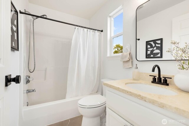 4213 249th Ct SE, Sammamish, WA 98029 - bathroom featuring vanity, shower / bath combination with curtain, and tile patterned floors