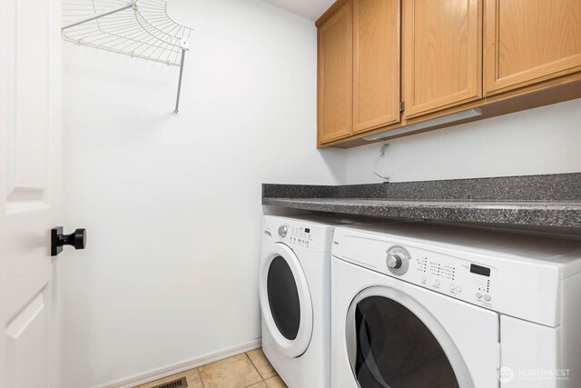 4213 249th Ct SE, Sammamish, WA 98029 - laundry area with washing machine and dryer, light tile patterned floors, and cabinet space