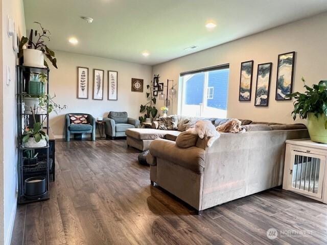 1342 Cascade St, Sultan, WA 98294 - living room with dark wood finished floors and recessed lighting