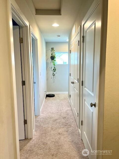 1342 Cascade St, Sultan, WA 98294 - corridor featuring carpet and attic access