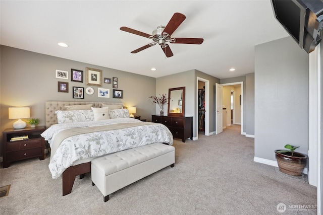 1910 Lenox Ct NW, Olympia, WA 98502 - bedroom featuring light colored carpet, a spacious closet, recessed lighting, a ceiling fan, and a closet
