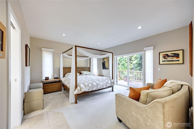 63 Red Cedar Ln, Port Ludlow, WA 98365 - bedroom featuring access to outside, light carpet, and recessed lighting