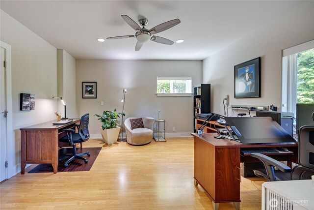 63 Red Cedar Ln, Port Ludlow, WA 98365 - office with healthy amount of natural light, light wood-style floors, a ceiling fan, and recessed lighting