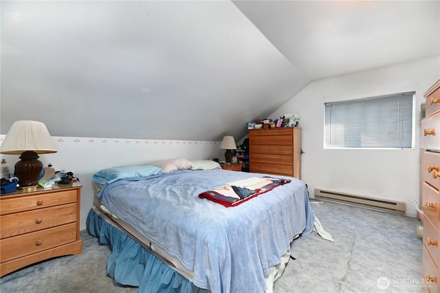 7029 Riverview Rd, Snohomish, WA 98290 - carpeted bedroom featuring a baseboard radiator and lofted ceiling