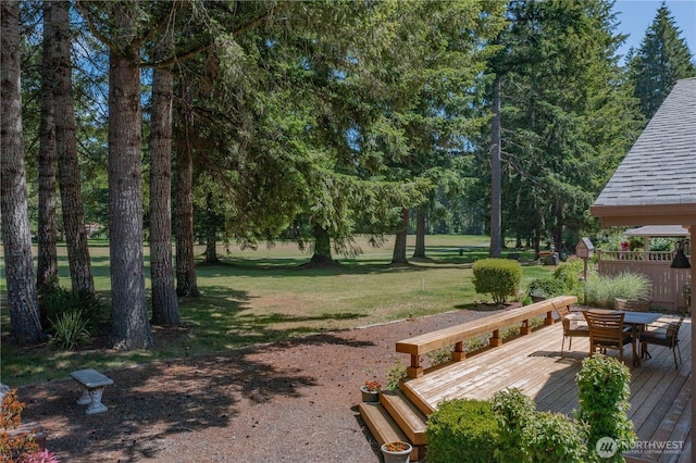 180N Mount Christie Dr, Hoodsport, WA 98548 - view of grassy yard featuring a deck and outdoor dining area