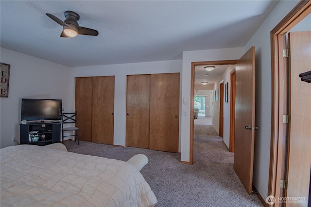 180N Mount Christie Dr, Hoodsport, WA 98548 - bedroom featuring carpet, two closets, and a ceiling fan