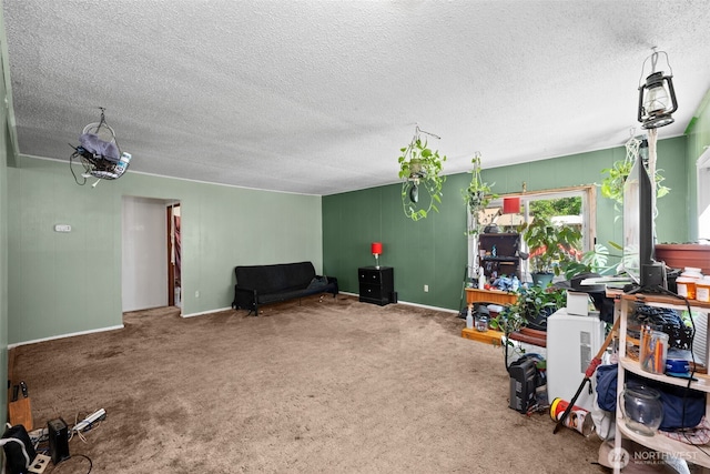 101 N Elm St N, Omak, WA 98841 - living area featuring carpet, a textured ceiling, and baseboards