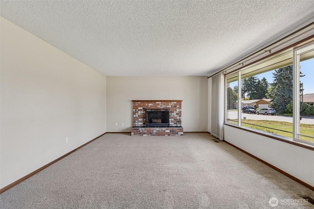 1001 Garden Dr, Lynden, WA 98264 - unfurnished living room with carpet flooring, a fireplace, and a textured ceiling