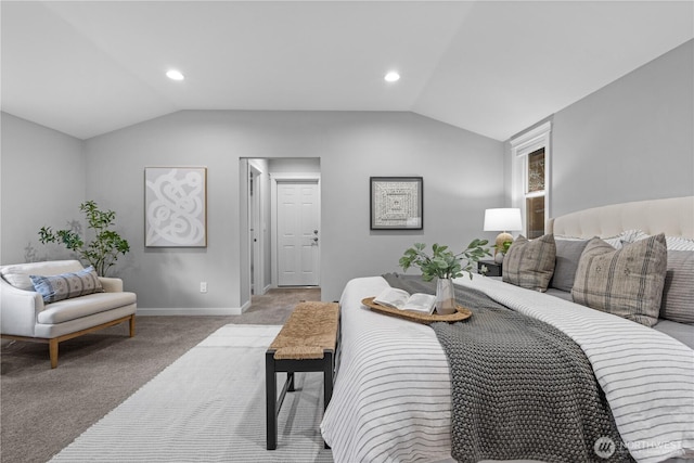 7979 NE 28th St, Medina, WA 98039 - bedroom with lofted ceiling, carpet floors, and recessed lighting