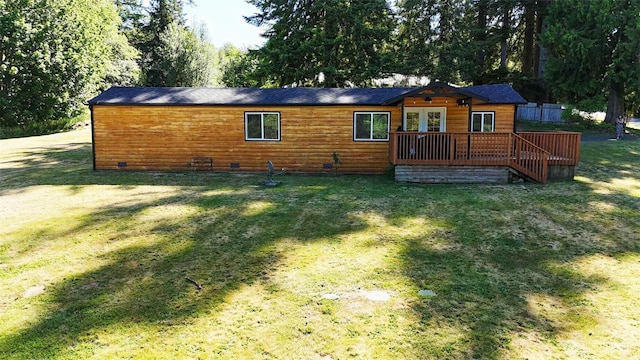 255 S Union Rd, Elma, WA 98541 - back of house featuring a wooden deck, a yard, and french doors