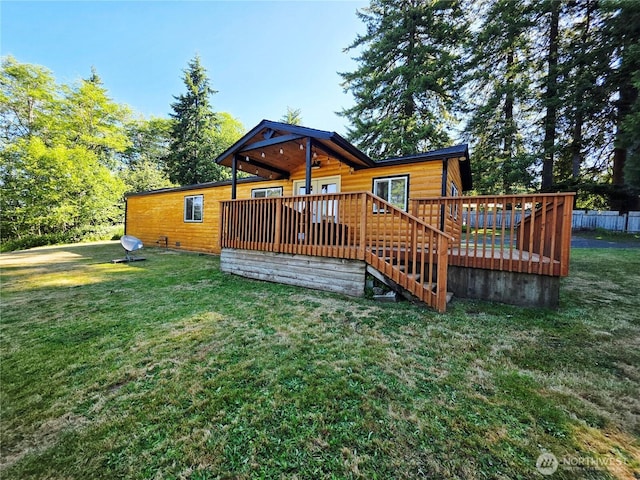 255 S Union Rd, Elma, WA 98541 - back of house with a deck, a yard, and log veneer siding