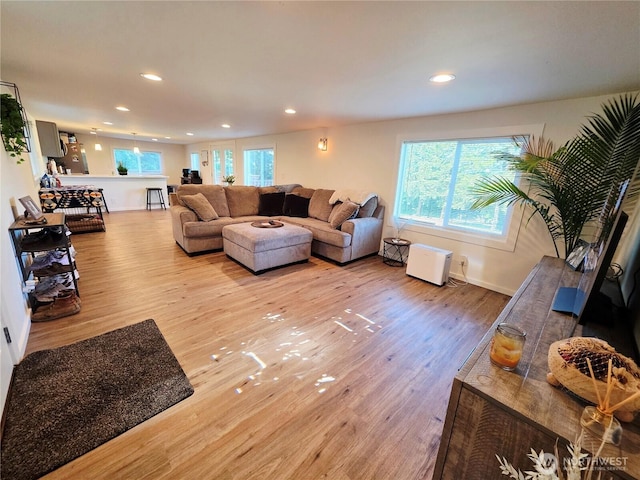 255 S Union Rd, Elma, WA 98541 - living room with healthy amount of natural light, wood finished floors, recessed lighting, and baseboards