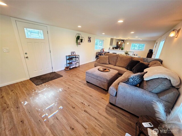 255 S Union Rd, Elma, WA 98541 - living area with light wood-style floors, recessed lighting, healthy amount of natural light, and baseboards