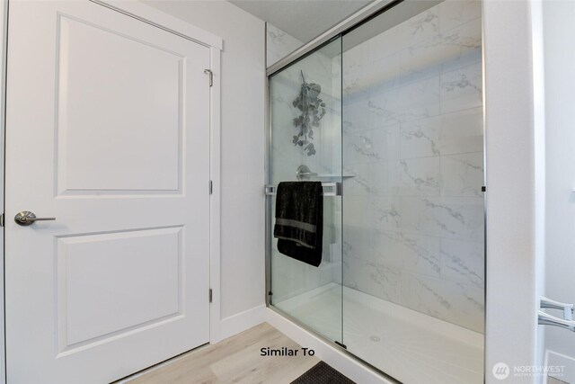 4246 W Sandy Ct, Moses Lake, WA 98837 - full bath with a stall shower and wood finished floors