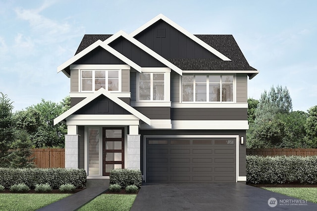 3907 199th Pl SE, Bothell, WA 98012 - view of front facade featuring a garage, board and batten siding, roof with shingles, and driveway