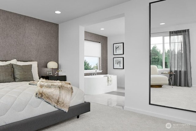 3907 199th Pl SE, Bothell, WA 98012 - carpeted bedroom featuring an accent wall, recessed lighting, and multiple windows