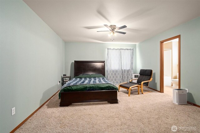 134 Wind River Dr, Chehalis, WA 98532 - carpeted bedroom featuring baseboards, ensuite bath, and a ceiling fan