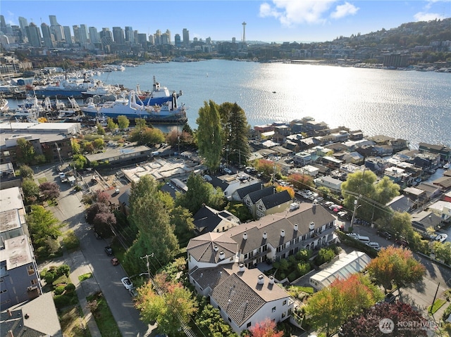 2053 Minor Ave E Unit 12, Seattle, WA 98102 - aerial view of property and surrounding area featuring a nearby body of water and city skyline