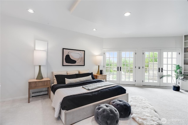 2053 Minor Ave E Unit 12, Seattle, WA 98102 - bedroom featuring french doors, light colored carpet, access to outside, recessed lighting, and baseboard heating