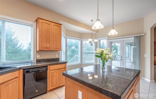 17713 92nd Ave E, Puyallup, WA 98375 - kitchen featuring black dishwasher, light tile patterned floors, and light brown cabinets