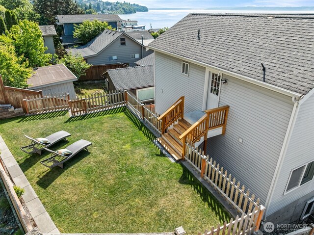 28440 Sound View Dr S, Des Moines, WA 98198 - rear view of house with a shingled roof and a deck