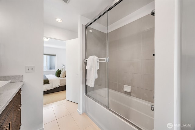 203 20th Ave E, Seattle, WA 98112 - bathroom featuring bath / shower combo with glass door, vanity, tile patterned floors, and connected bathroom
