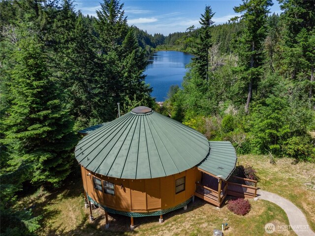 325 Silent Lake Rd, Quilcene, WA 98376 - view of outdoor structure with a wooded view and a water view