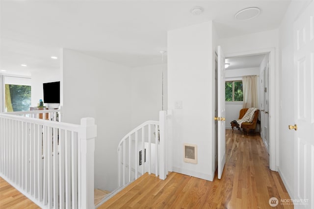 415 Sudden Valley Dr, Bellingham, WA 98229 - hall with an upstairs landing, light wood-style flooring, and recessed lighting