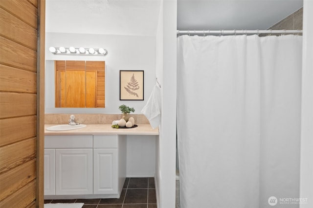 415 Sudden Valley Dr, Bellingham, WA 98229 - bathroom featuring vanity, tile patterned floors, and a shower with curtain