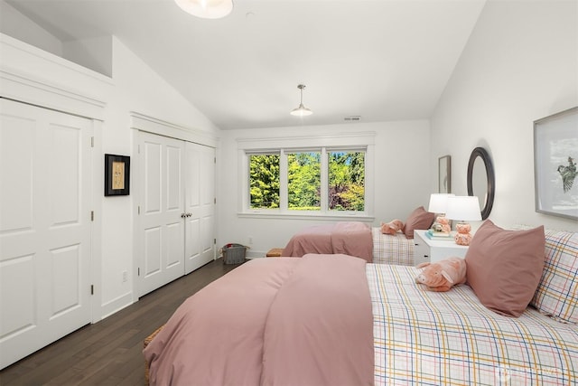 8418SE 44th St, Mercer Island, WA 98040 - bedroom featuring lofted ceiling and dark wood-style floors