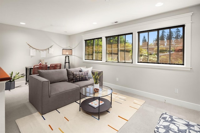 8418SE 44th St, Mercer Island, WA 98040 - carpeted living room featuring baseboards and recessed lighting