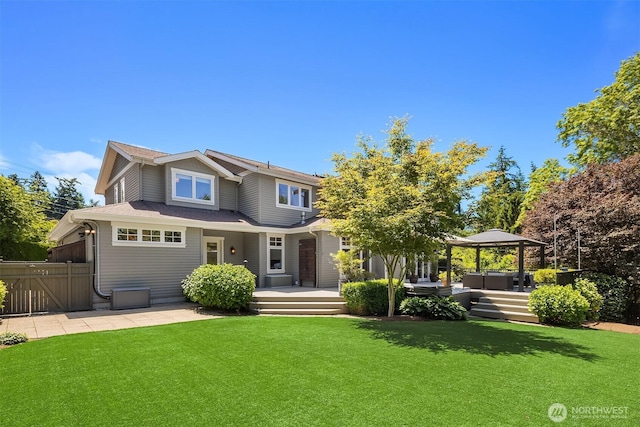 8418SE 44th St, Mercer Island, WA 98040 - back of property featuring an outdoor hangout area, a gazebo, and a deck