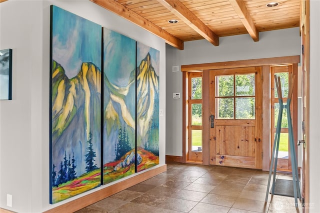 67 Goudy Grade Rd, Winthrop, WA 98862 - entryway with wood ceiling with exposed beams and baseboards