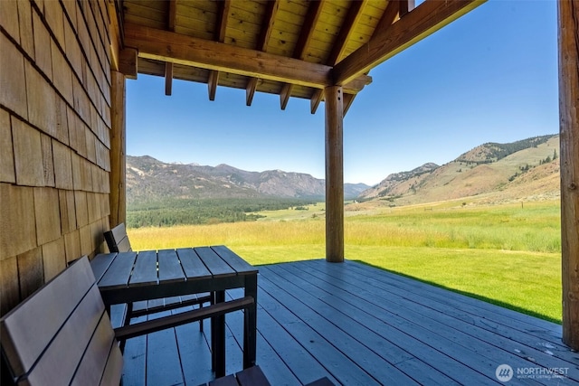67 Goudy Grade Rd, Winthrop, WA 98862 - deck with a mountain view, a view of rural / pastoral area, and a yard