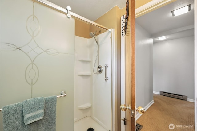 236 Newaukum Valley Rd, Chehalis, WA 98532 - bathroom featuring a baseboard heating unit and a shower