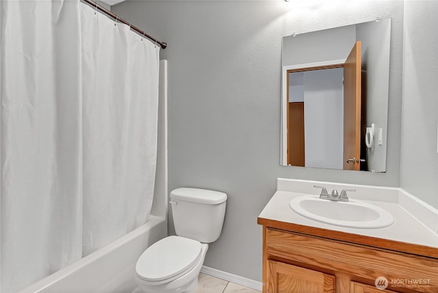 17642 Vine Ln SE, Yelm, WA 98597 - bathroom with toilet, vanity, and shower / bathtub combination with curtain