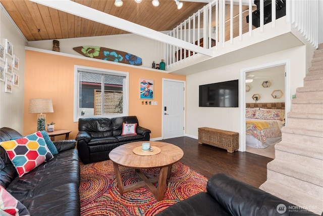 255 Lake Front Rd, Orondo, WA 98843 - living area with wood finished floors, wood ceiling, and lofted ceiling