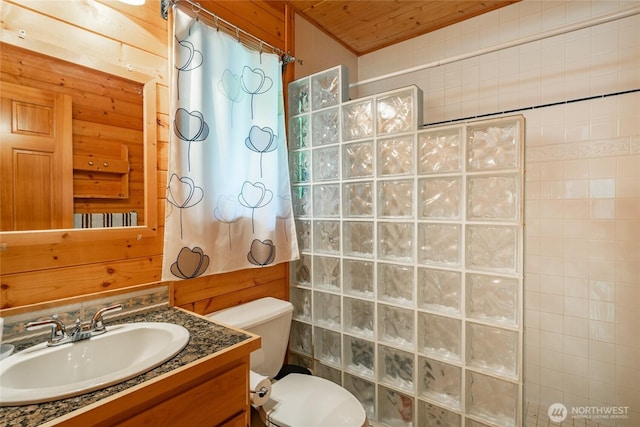 14030 Shuksan Rim Dr, Glacier, WA 98244 - full bath featuring vanity, a tile shower, and wooden ceiling