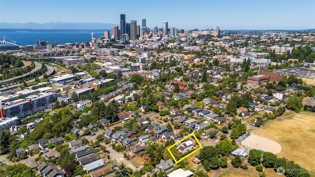2029 S Charles St, Seattle, WA 98144 - view of urban area with property boundaries highlighted and a water and mountain view