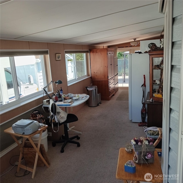 4751 Birch Bay Lynden Rd Unit 301, Blaine, WA 98230 - carpeted dining space featuring wood walls and an office area