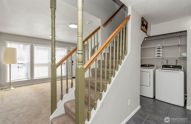8805 11th St NE, Lake Stevens, WA 98258 - stairway with washer and clothes dryer and baseboards