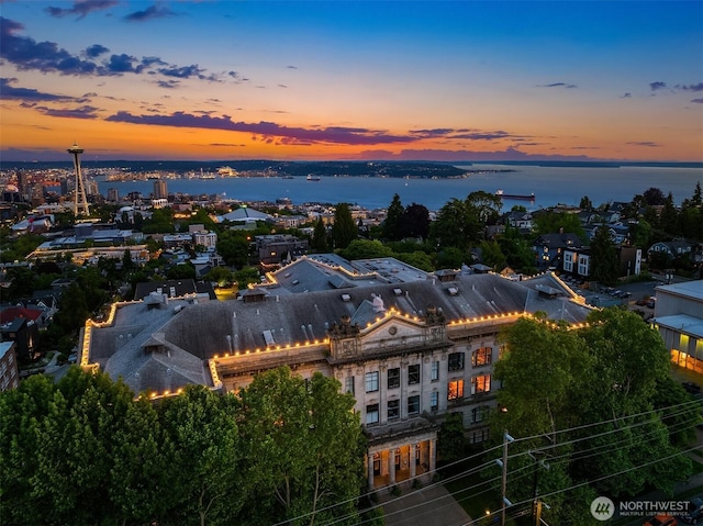 201 Galer St Unit 102, Seattle, WA 98109 - aerial view at dusk of a water view