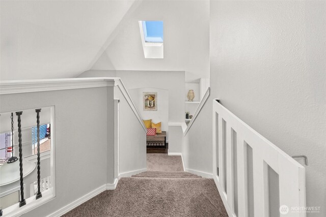 4109 Ingleside Loop SE, Lacey, WA 98503 - stairway with a skylight, carpet flooring, and lofted ceiling